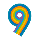Logo Podcast neunmalklug Farben der Hochschule Campus Wien in der Form eines Neuners